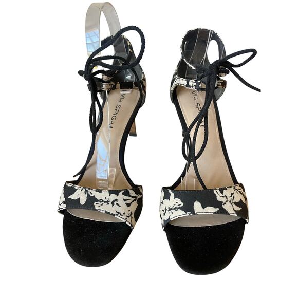 Via Spiga Black & White Floral Print Strappy High Heels Size 8.5 - Picture 2 of 8
